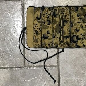 Gold and Black Patterned Satin Jewelry Roll